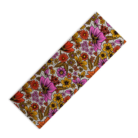 Cat Coquillette Retro Flower Power Pink Red Yoga Mat