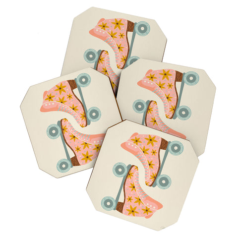 Cat Coquillette Retro Roller Skates Blush Coaster Set