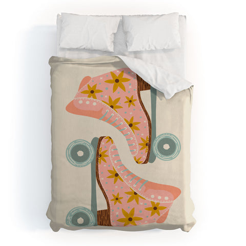 Cat Coquillette Retro Roller Skates Blush Duvet Cover