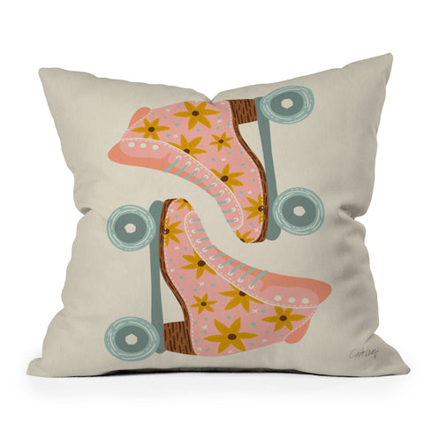Cat Coquillette Retro Roller Skates Blush Throw Pillow
