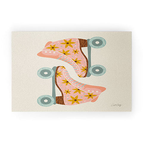 Cat Coquillette Retro Roller Skates Blush Welcome Mat