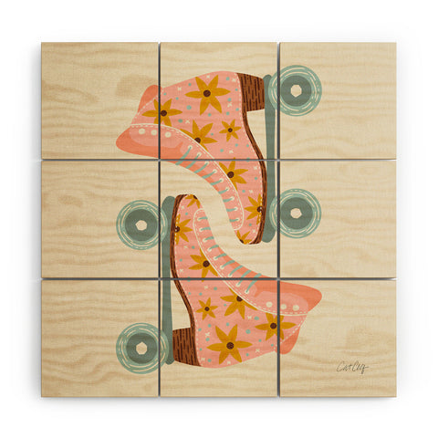 Cat Coquillette Retro Roller Skates Blush Wood Wall Mural