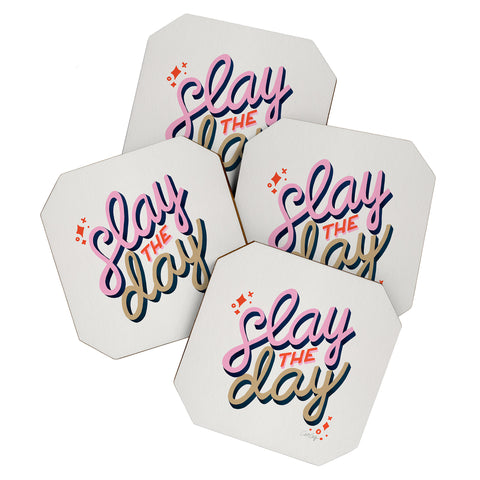 Cat Coquillette Slay the Day Coral Pink Coaster Set