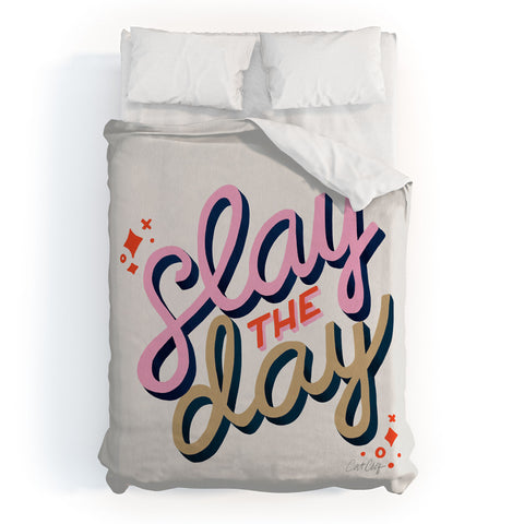 Cat Coquillette Slay the Day Coral Pink Duvet Cover