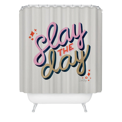 Cat Coquillette Slay the Day Coral Pink Shower Curtain