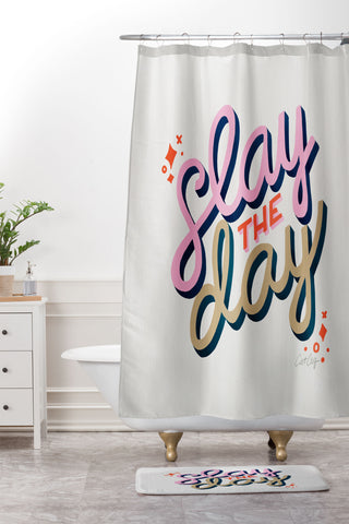 Cat Coquillette Slay the Day Coral Pink Shower Curtain And Mat
