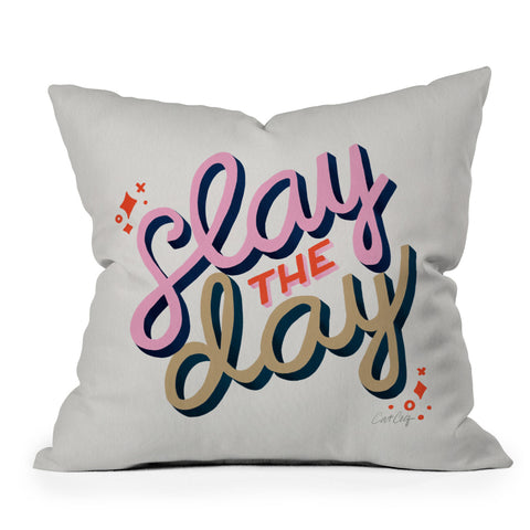 Cat Coquillette Slay the Day Coral Pink Outdoor Throw Pillow