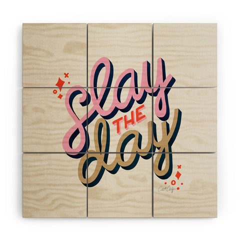 Cat Coquillette Slay the Day Coral Pink Wood Wall Mural