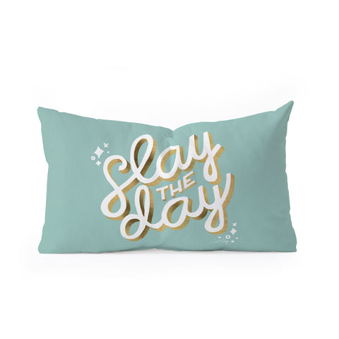 Cat Coquillette Slay the Day Mint Gold Oblong Throw Pillow