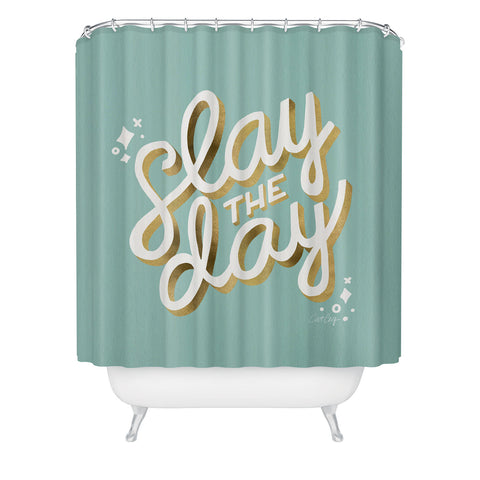 Cat Coquillette Slay the Day Mint Gold Shower Curtain