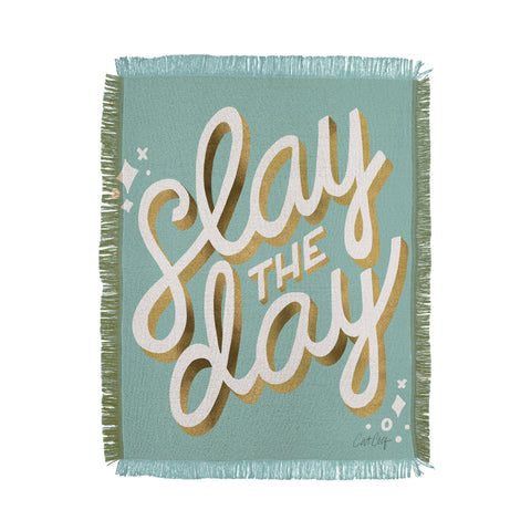 Cat Coquillette Slay the Day Mint Gold Throw Blanket