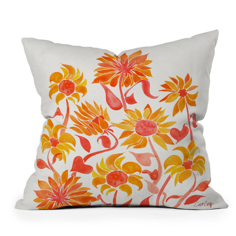 Cat Coquillette Sunflower Watercolor Fiery Palette Outdoor Throw Pillow
