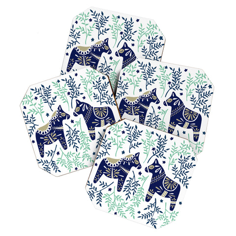 Cat Coquillette Swedish Dala Horse Coaster Set