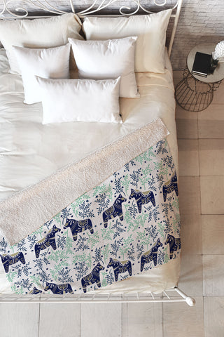Cat Coquillette Swedish Dala Horse Fleece Throw Blanket
