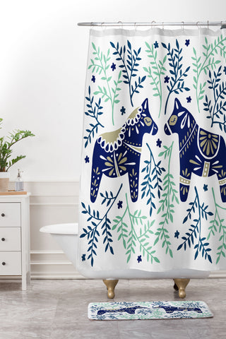 Cat Coquillette Swedish Dala Horse Shower Curtain And Mat