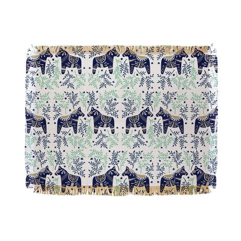 Cat Coquillette Swedish Dala Horse Throw Blanket