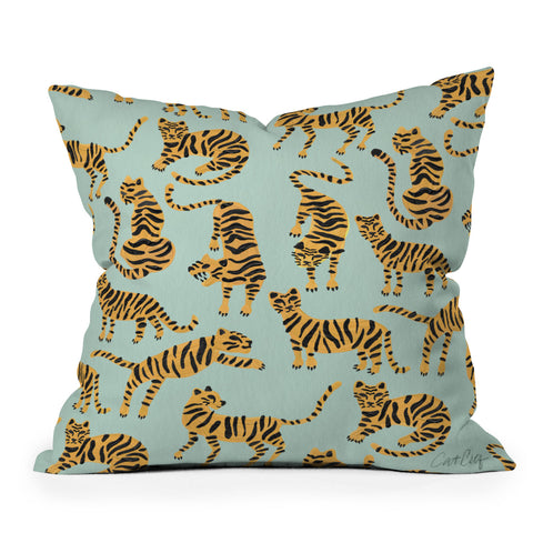 Cat Coquillette Tiger Collection Mint Orange Outdoor Throw Pillow