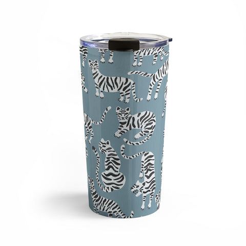 Cat Coquillette Tiger Collection White on Blue Travel Mug