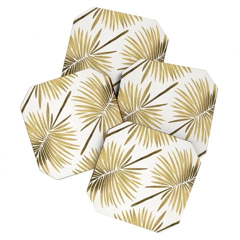 Cat Coquillette Tropical Fan Palm Gold Pattern Coaster Set
