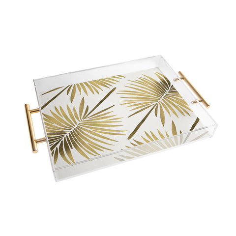Cat Coquillette Tropical Fan Palm Gold Pattern Acrylic Tray