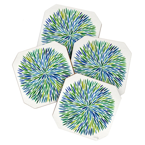 Cat Coquillette Watercolor Burst Blue Coaster Set