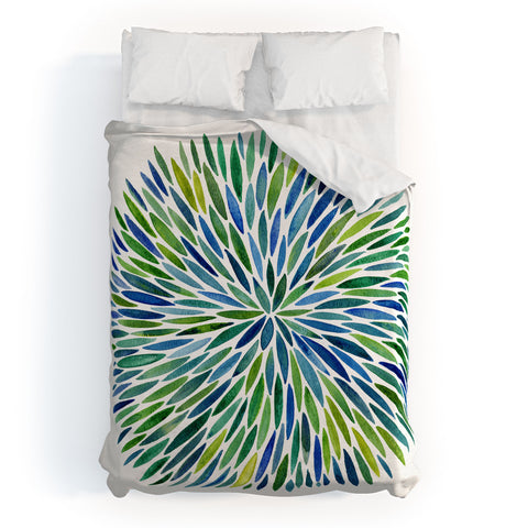 Cat Coquillette Watercolor Burst Blue Duvet Cover