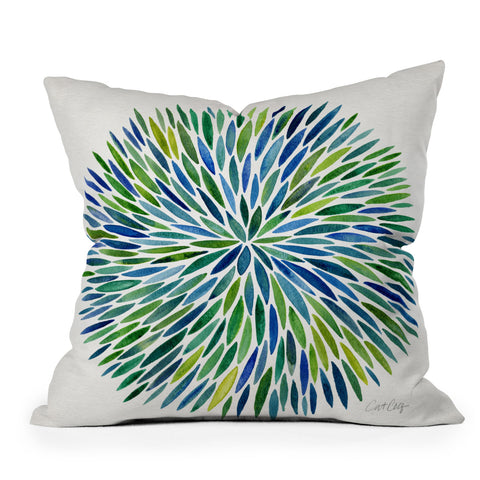 Cat Coquillette Watercolor Burst Blue Outdoor Throw Pillow