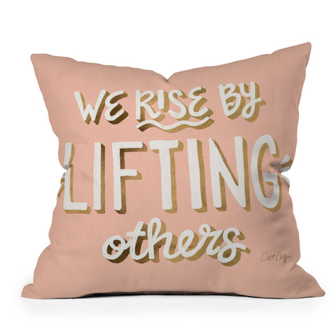 Cat Coquillette We Rise By Lifting Others Blush and Gold Outdoor Throw Pillow