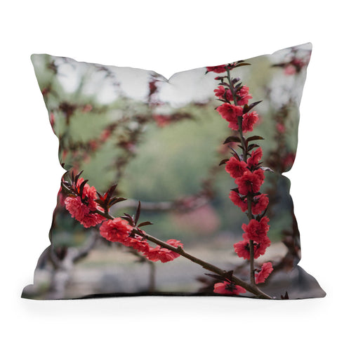 Catherine McDonald Red Peach Blossoms In China Outdoor Throw Pillow