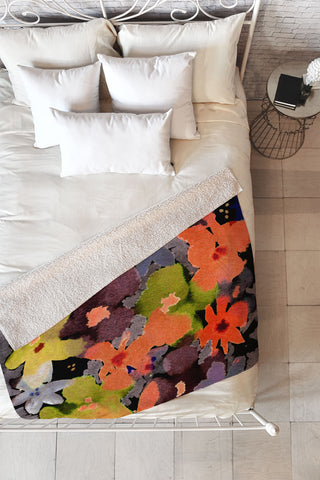CayenaBlanca Abstract Flowers Fleece Throw Blanket