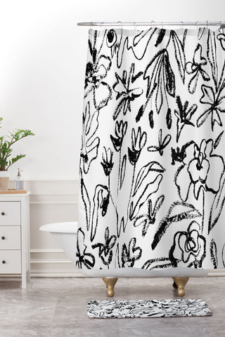 CayenaBlanca Botanical Strokes Shower Curtain And Mat