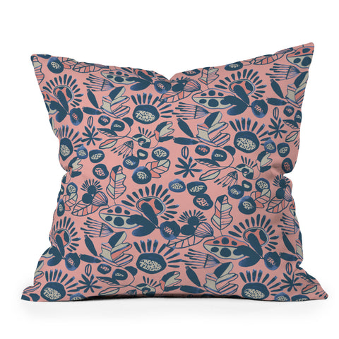 CayenaBlanca Indigo and Coral Outdoor Throw Pillow