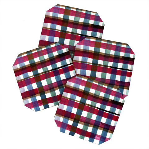 CayenaBlanca Modern Christmas Plaids Coaster Set