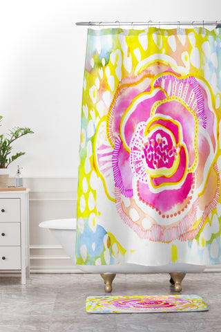 CayenaBlanca Pink Sunflower Shower Curtain And Mat