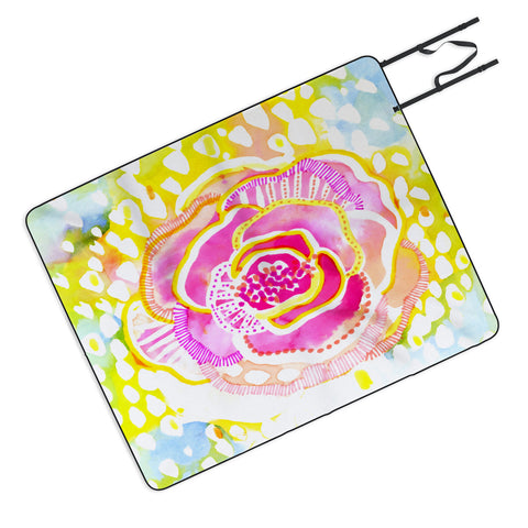 CayenaBlanca Pink Sunflower Picnic Blanket