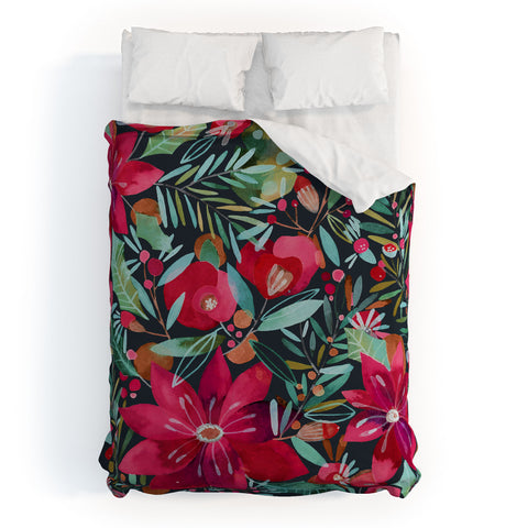 CayenaBlanca Watercolour Christmas Flowers Duvet Cover