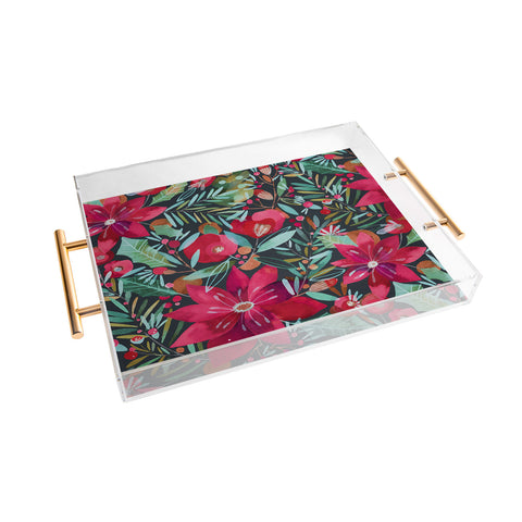 CayenaBlanca Watercolour Christmas Flowers Acrylic Tray