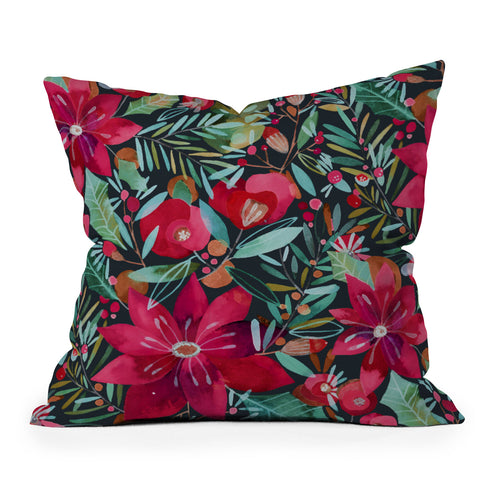CayenaBlanca Watercolour Christmas Flowers Outdoor Throw Pillow