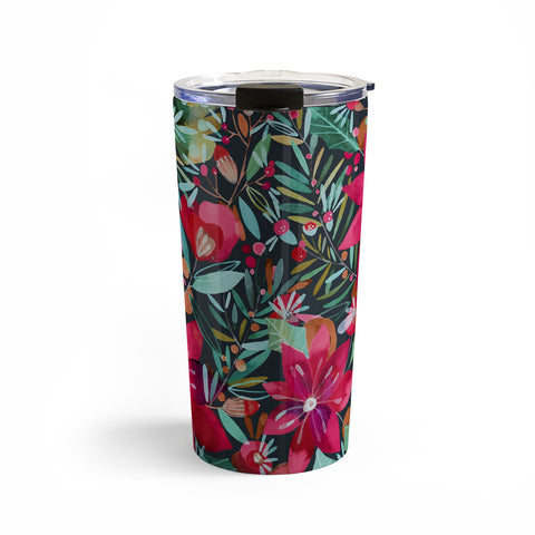 CayenaBlanca Watercolour Christmas Flowers Travel Mug