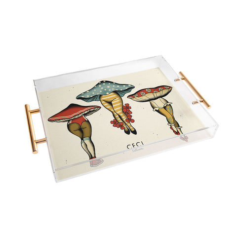CeciTattoos Dressed up mushroom babes Acrylic Tray