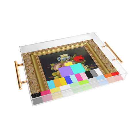 Chad Wys A Painting of Flowers With Color Bars Acrylic Tray