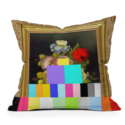 Chad Wys A Painting of Flowers With Color Bars Outdoor Throw Pillow