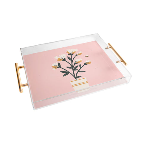 Charly Clements Bumble Bee Flowers Pink Acrylic Tray