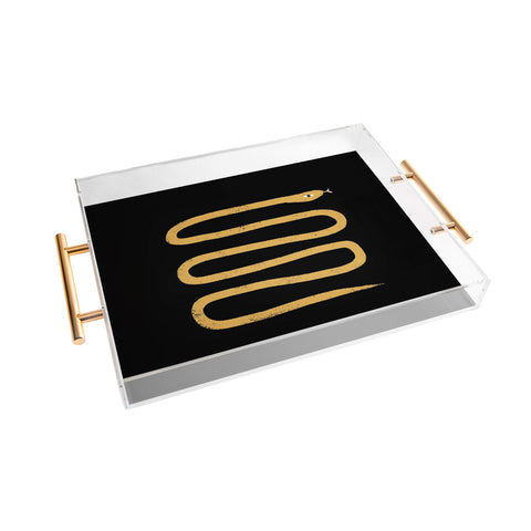 Charly Clements Minimal Snake Black and Gold Acrylic Tray