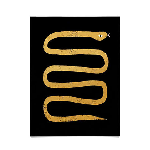 Charly Clements Minimal Snake Black and Gold Poster