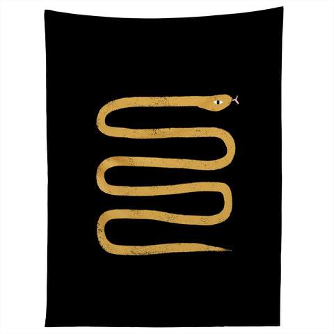 Charly Clements Minimal Snake Black and Gold Tapestry