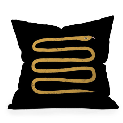Charly Clements Minimal Snake Black and Gold Throw Pillow