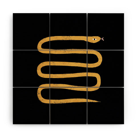 Charly Clements Minimal Snake Black and Gold Wood Wall Mural
