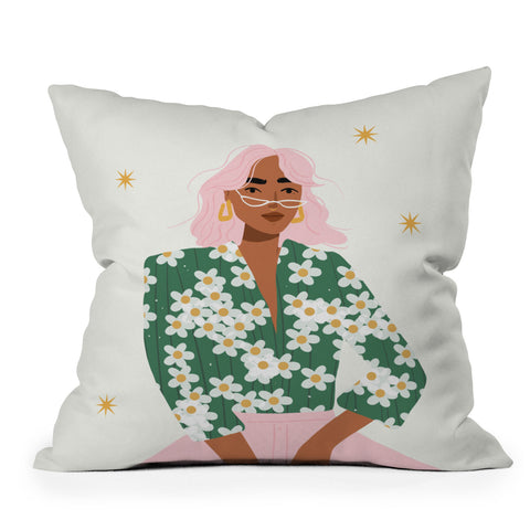 Charly Clements Strike a Pose Pink and Green Palette Outdoor Throw Pillow