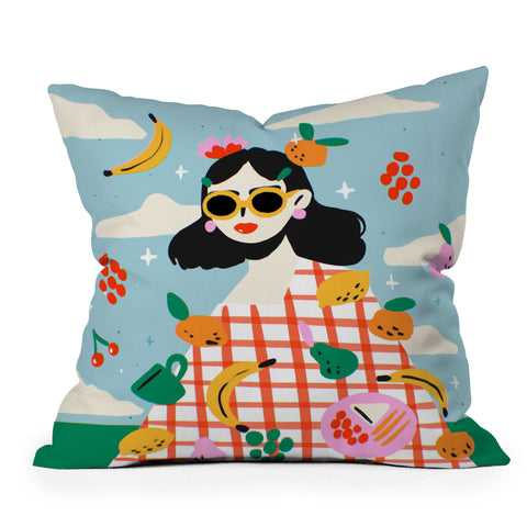 Charly Clements Summer Fruits Picnic Outdoor Throw Pillow
